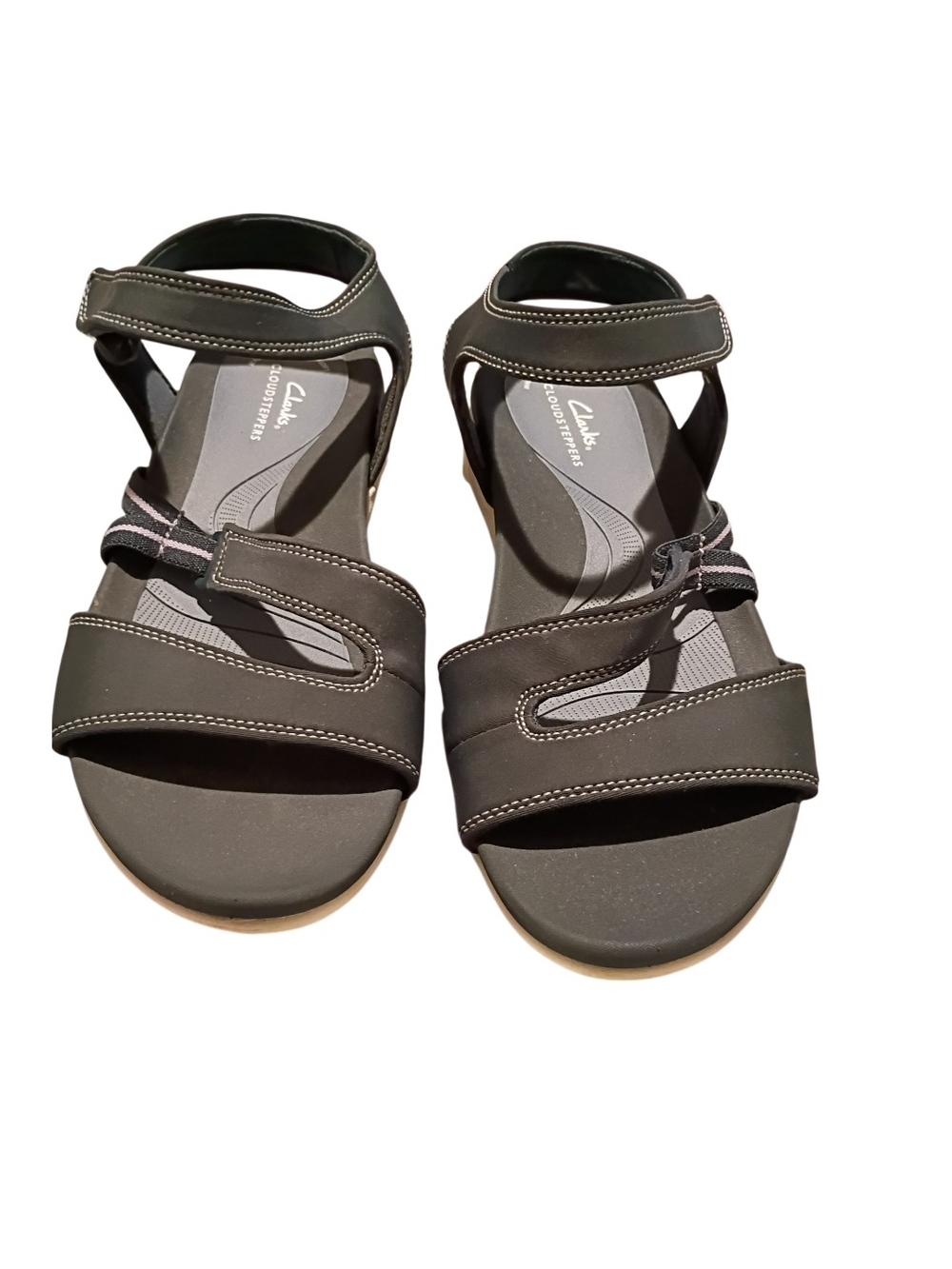 Clarks Glide Hi Shore Sandals Womens 10W Navy Textile Wedge Heel Comfort Sandals